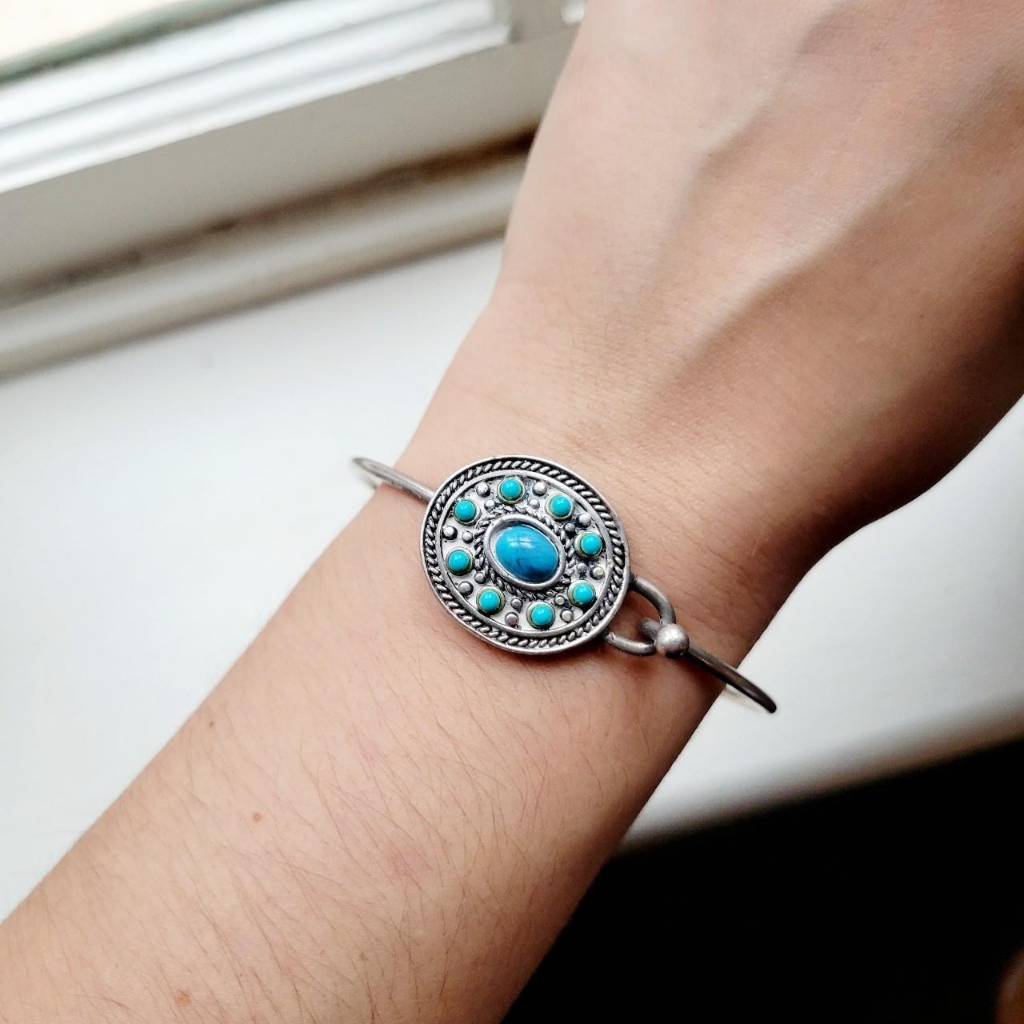 Vintage Dainty Turquoise Boho Bohemian Wire Bangle Bracelet